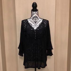 August Silk Crocheted Yoke Top